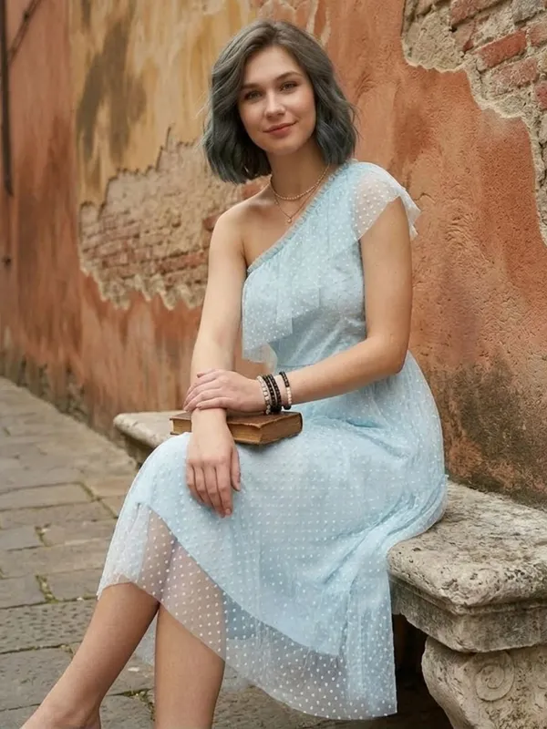 Blue_Stunning_Solid_One-Shoulder_Dress_For_Women