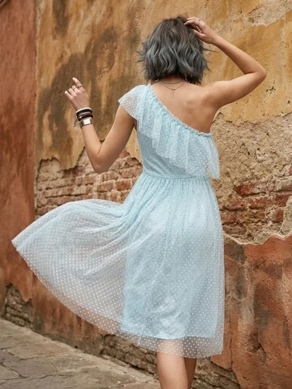 Blue_Stunning_Solid_One-Shoulder_Dress_For_Women