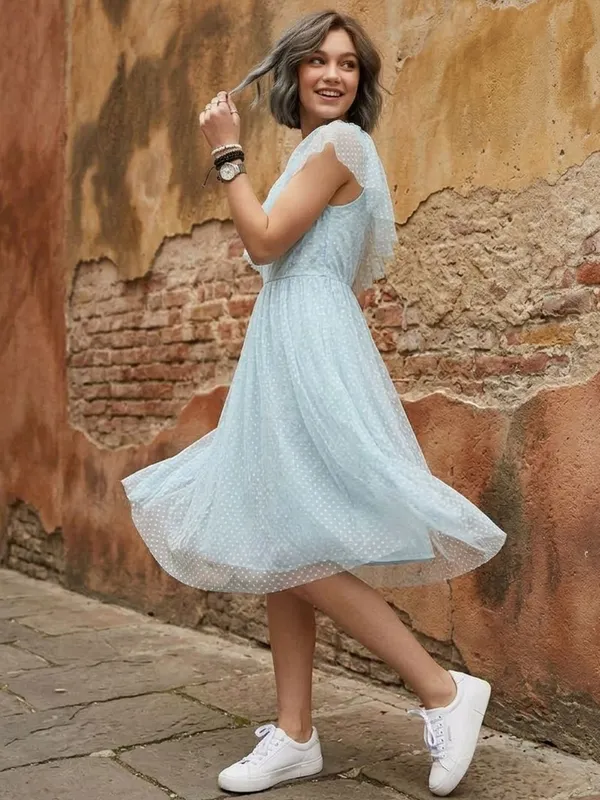 Blue_Stunning_Solid_One-Shoulder_Dress_For_Women
