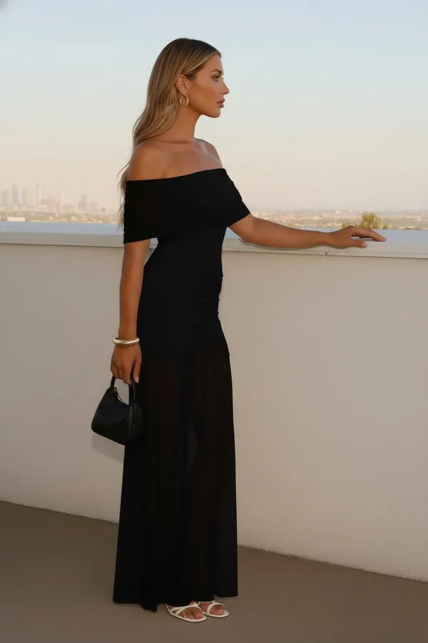 Black_Premium_Ruched_Solid_Maxi_Dress_For_Women