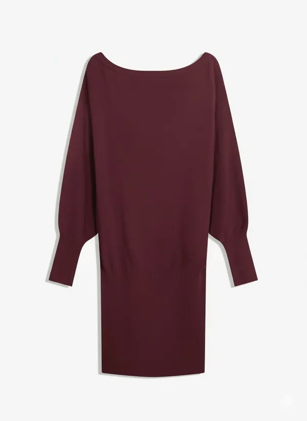 Burgundy_Premium_Off-Shoulder_Sweater_Dress_For_Women