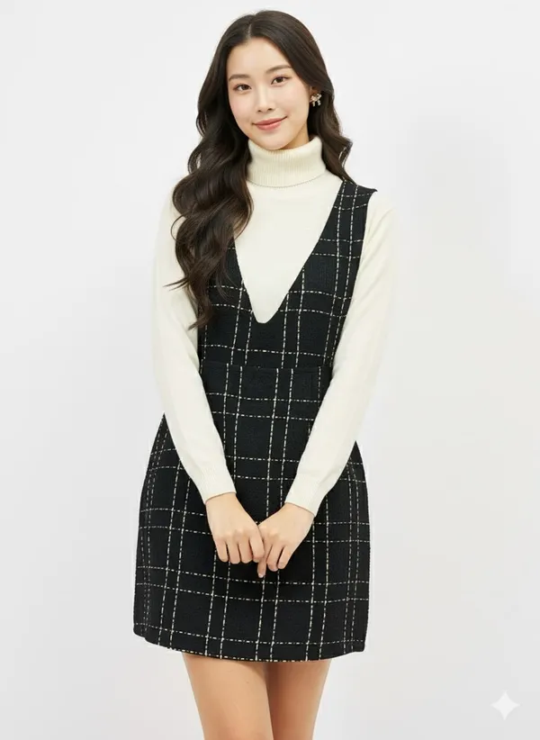 Black_Premium_Tweed_Checked_Mini_Dress_For_Women