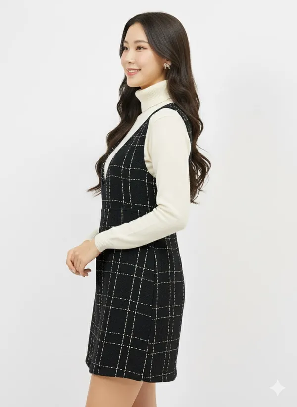 Black_Premium_Tweed_Checked_Mini_Dress_For_Women