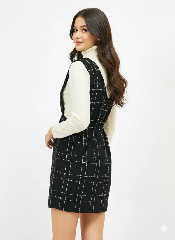 Black_Premium_Tweed_Checked_Mini_Dress_For_Women