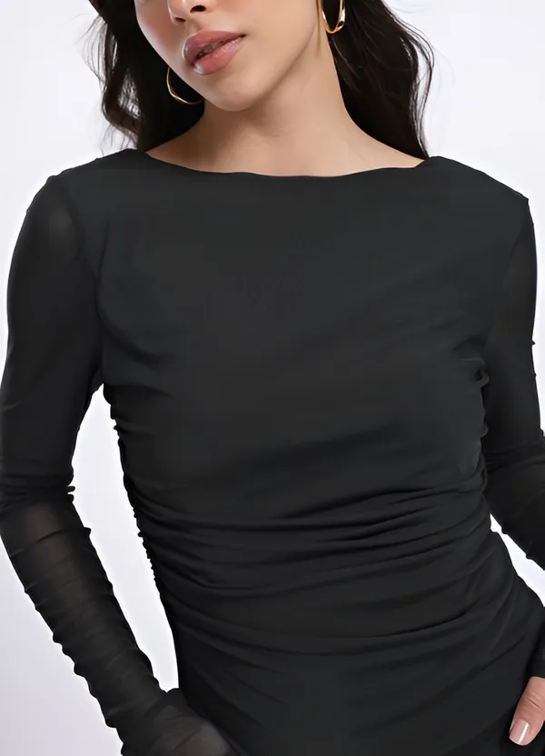 Black_Premium_Ruffled_&_Ruched_Sheath_Dress_For_Women