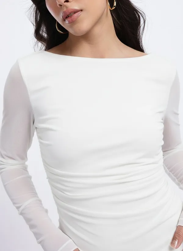 White_Premium_Ruffled_&_Ruched_Sheath_Dress_For_Women