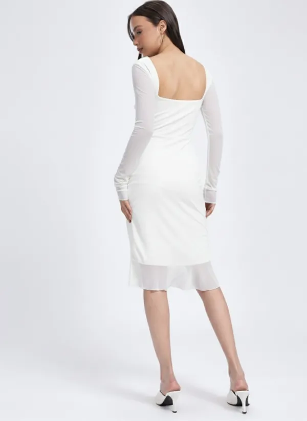 White_Premium_Ruffled_&_Ruched_Sheath_Dress_For_Women