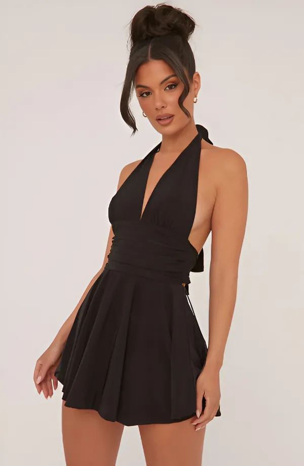 Black_Premium_Halter_Neck_Short_Dress_For_Women