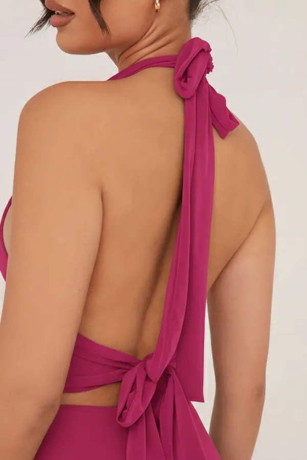 Fuchsia_Premium_Halter_Neck_Short_Dress_For_Women