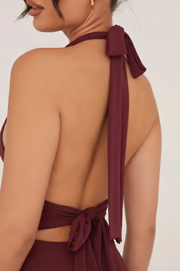 Maroon_Premium_Halter_Neck_Short_Dress_For_Women