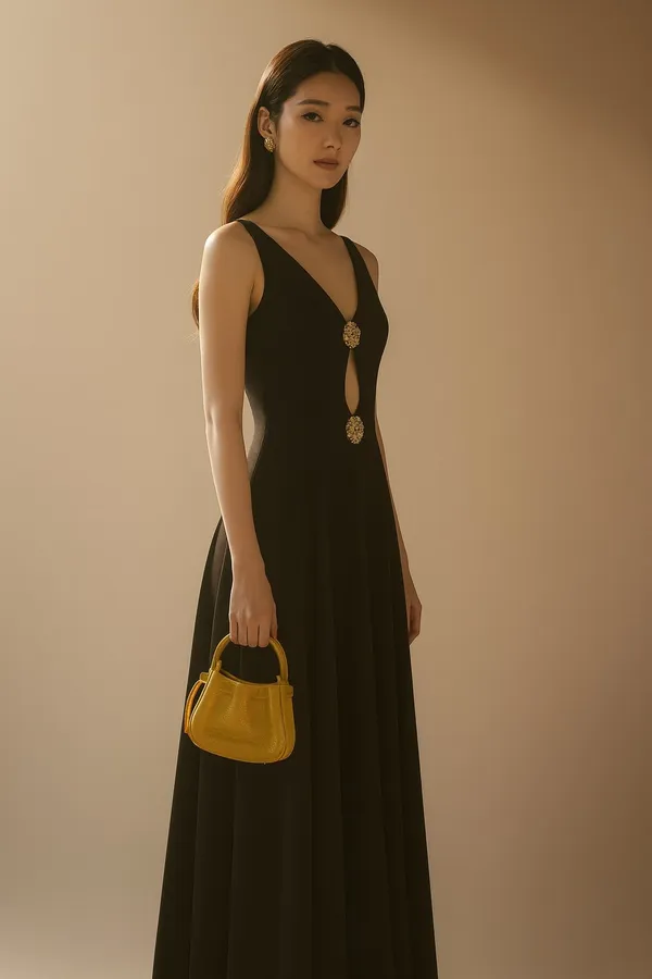 Black_Premium_V-Neck_Cutout_Embellished_Dress_For_Women