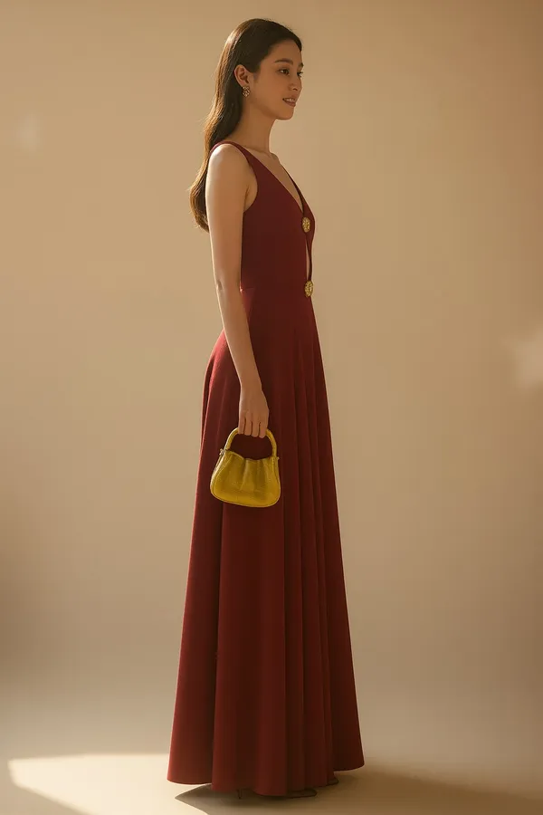 Maroon_Premium_V-Neck_Cutout_Embellished_Dress_For_Women