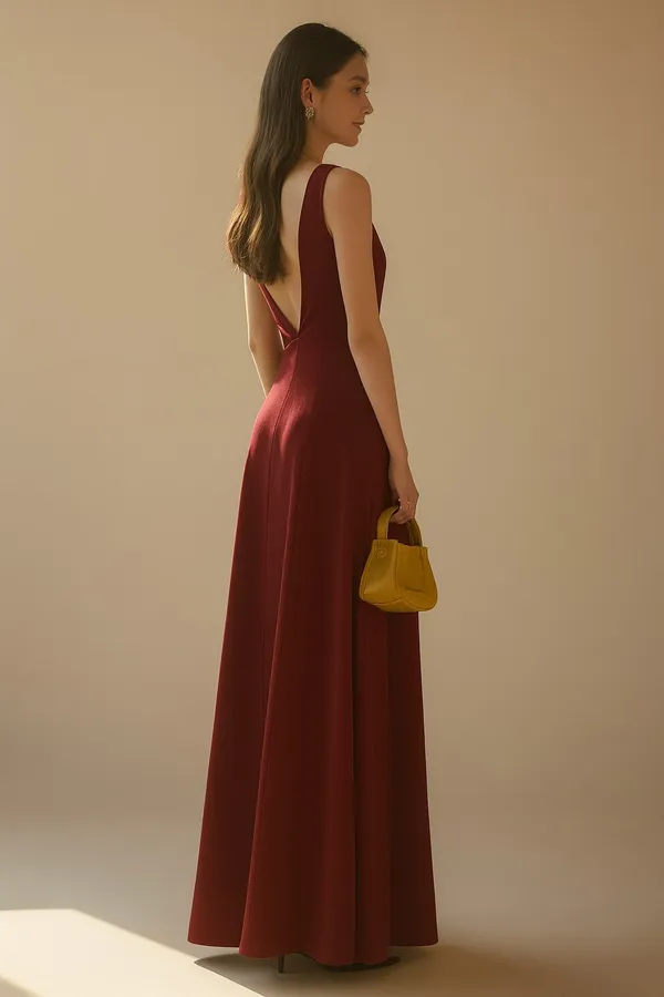 Maroon_Premium_V-Neck_Cutout_Embellished_Dress_For_Women