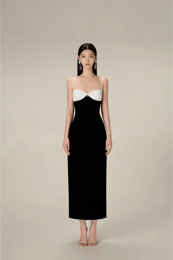 Black_Premium_And_White_Bodycon_Midi_Dress_For_Women