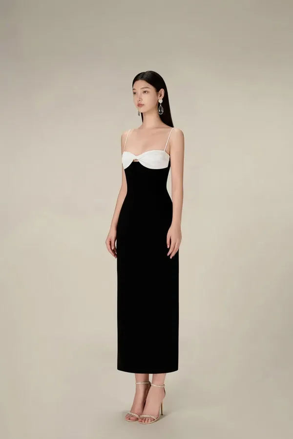 Black_Premium_And_White_Bodycon_Midi_Dress_For_Women