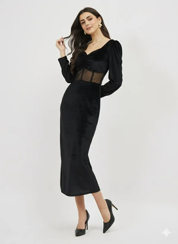 Black_Premium_Dress_Solid_Midi_Dress_For_Women