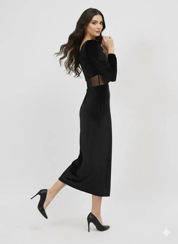 Black_Premium_Dress_Solid_Midi_Dress_For_Women