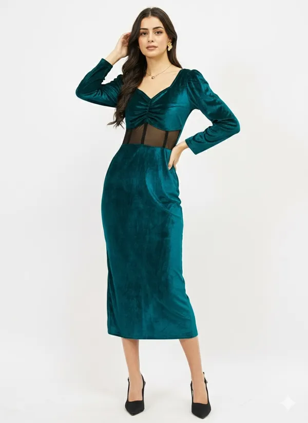 Teal_Premium_Dress__Solid_Midi_Dress_For_Women