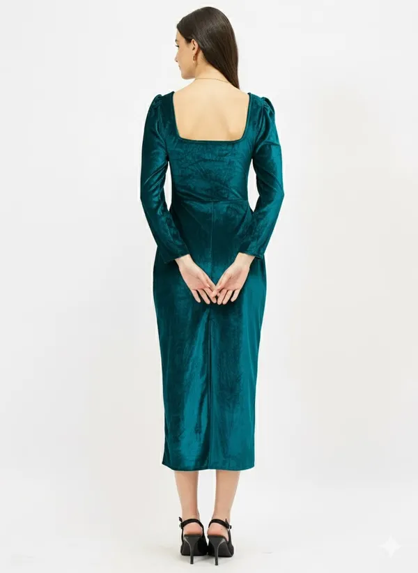 Teal_Premium_Dress__Solid_Midi_Dress_For_Women