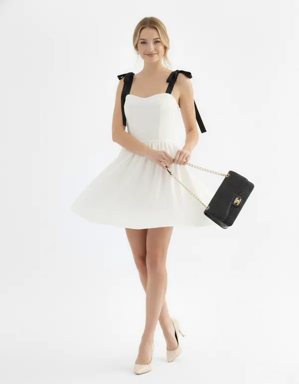 White_Tie-Up_Fit_&_Flare_Dress