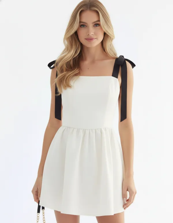 White_Tie-Up_Fit_&_Flare_Dress