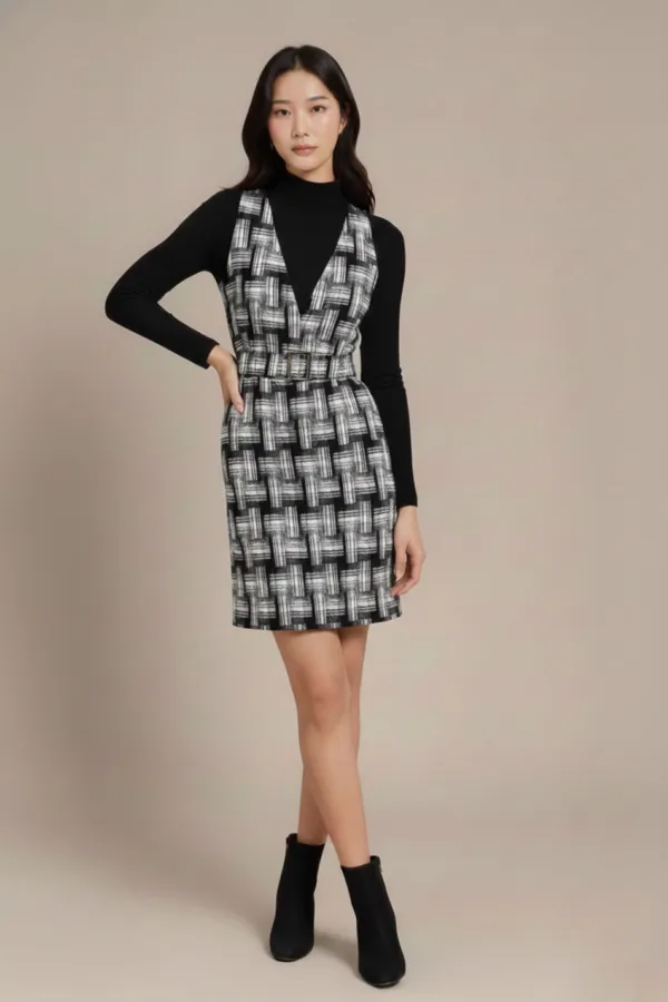 Black_&_White_Tweed_Mini__Dress_For_Women