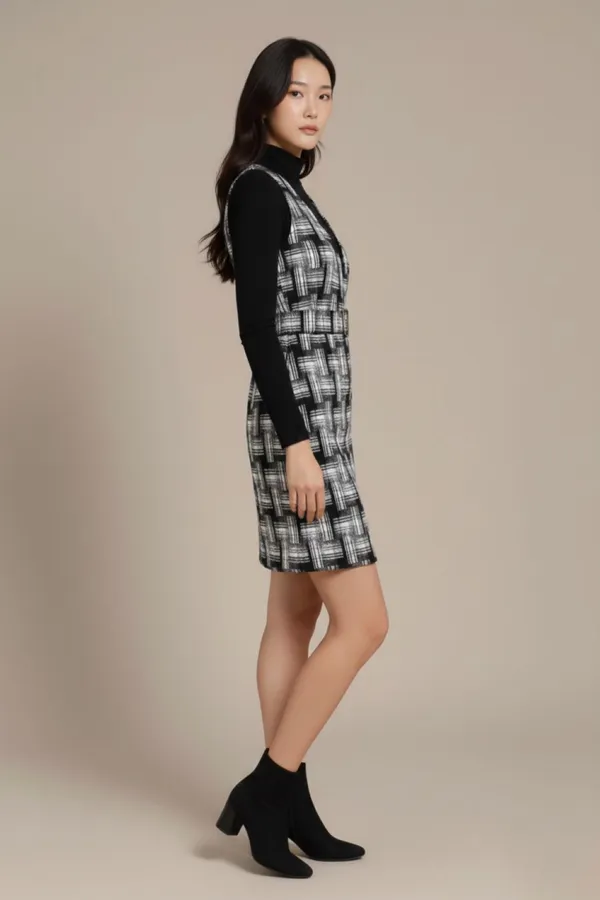 Black_&_White_Tweed_Mini__Dress_For_Women