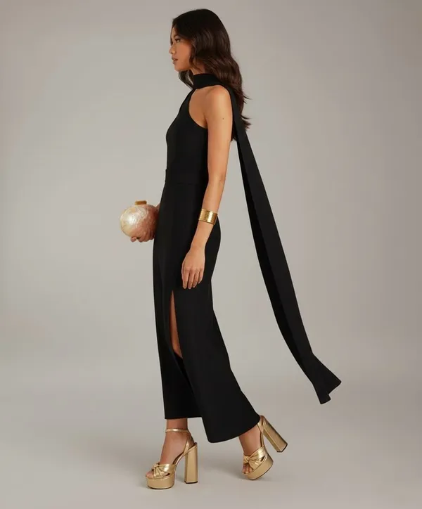 One-Shoulder_Black_Bodycon_Scarf_Dress