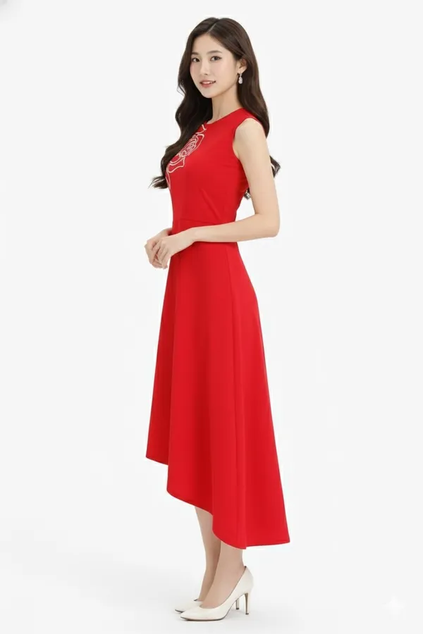 Red_Embroidered_Asymmetric_Dress
