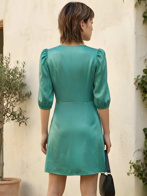 Green_Waisted_Satin_Dress_For_Women