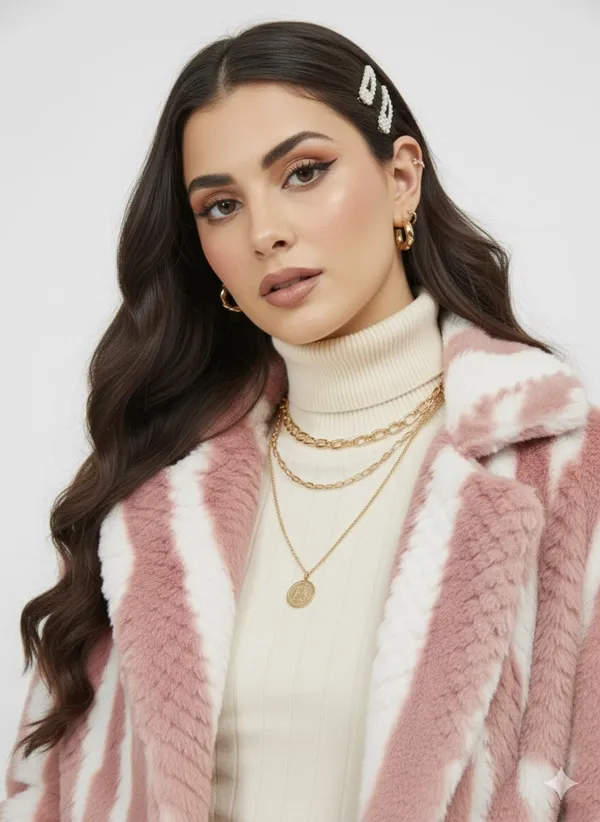 Pink_Premium_Fur_Striped_Overcoat_For_Women
