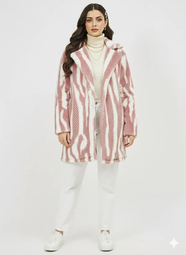 Pink_Premium_Fur_Striped_Overcoat_For_Women