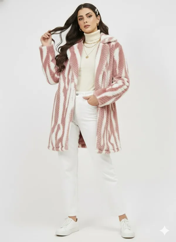 Pink_Premium_Fur_Striped_Overcoat_For_Women