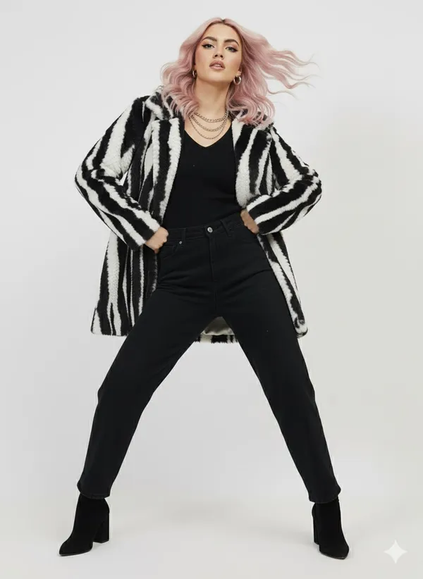 Black_Premium_Fur_Striped_Overcoat_For_Women