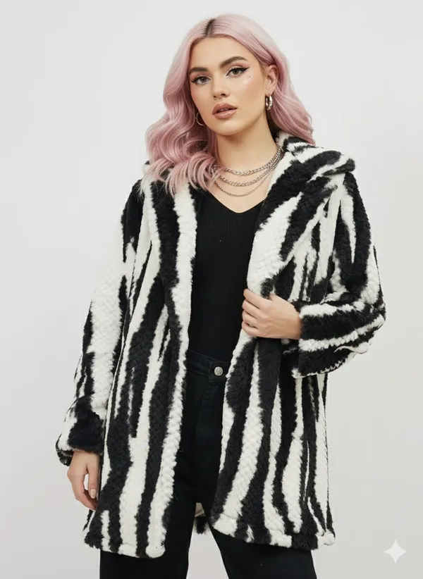 Black_Premium_Fur_Striped_Overcoat_For_Women