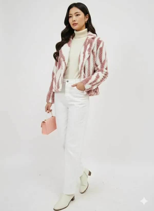 Pink_Premium_Fur_Single_Breasted_Coat_For_Women