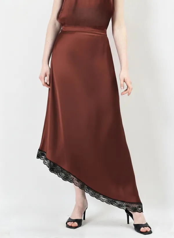Brown_Lace_Asymmteric_Satin_Skirt