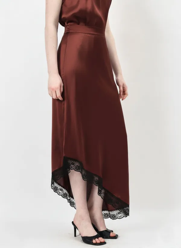 Brown_Lace_Asymmteric_Satin_Skirt