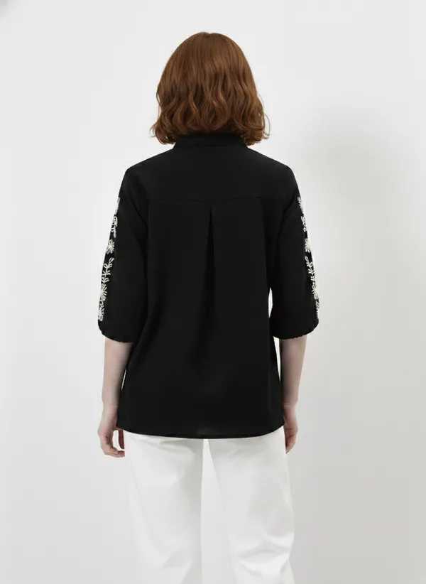 Black_Embroidered_Cotton_Dobby_Shirt_For_Women