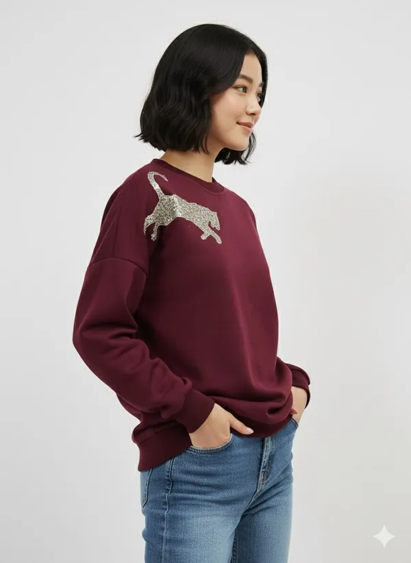 Burgundy_Premium_Tiger_Embroidered_Sweatshirt_For_Women