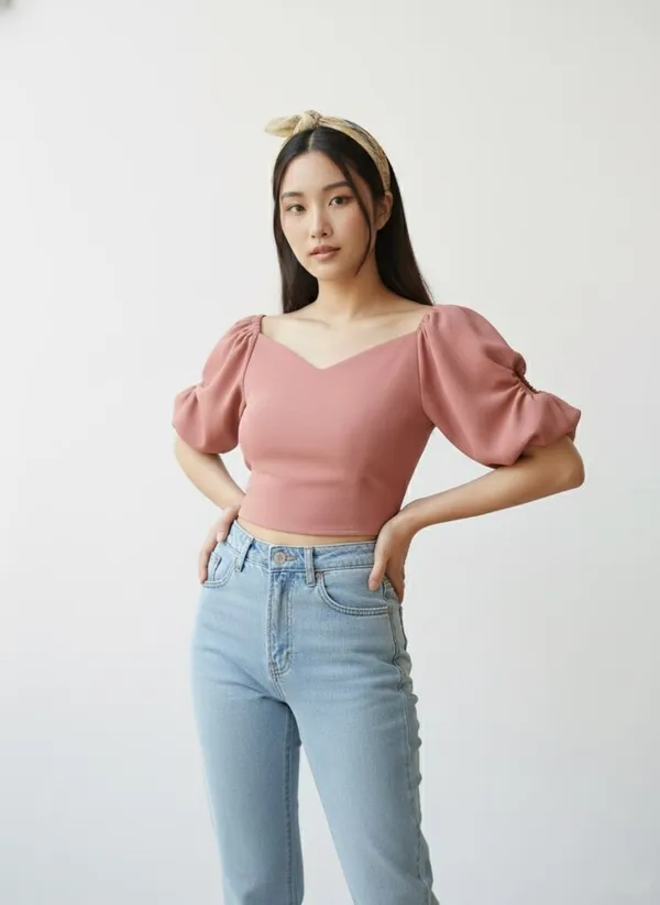 Pink_Pretty_Solid_Puff_Sleeves_Top_For_Women