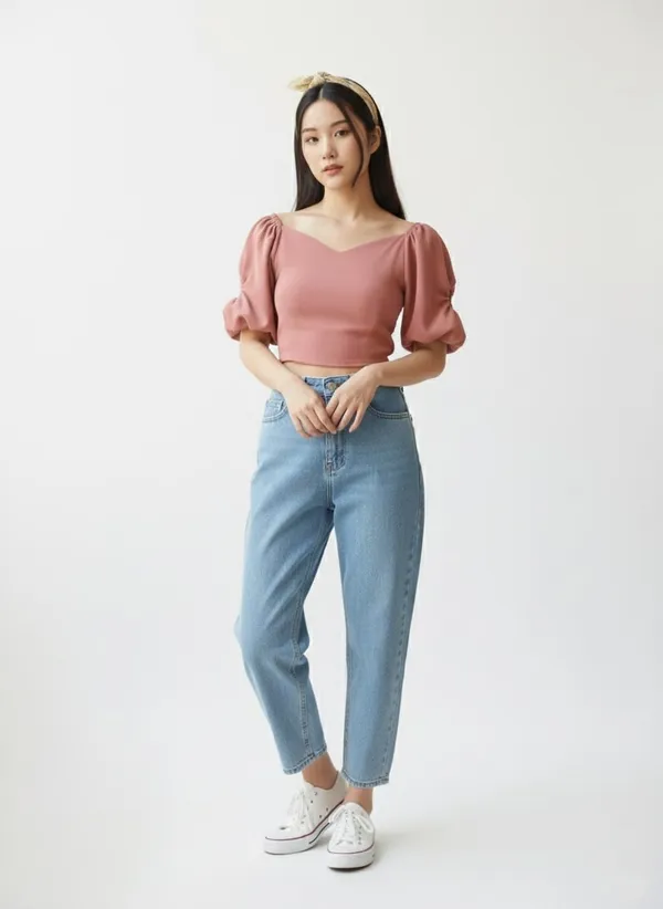 Pink_Pretty_Solid_Puff_Sleeves_Top_For_Women