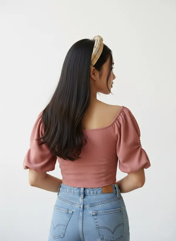 Pink_Pretty_Solid_Puff_Sleeves_Top_For_Women