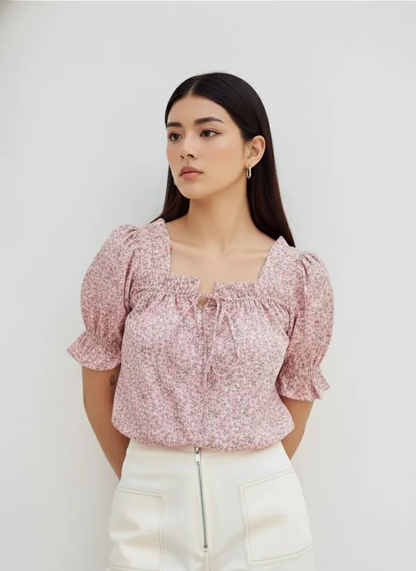 Peach_Floral_Printed_Tie-Up_Neck_Top_For_Women