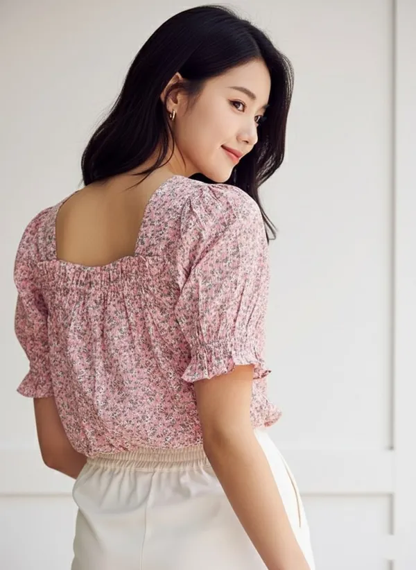 Peach_Floral_Printed_Tie-Up_Neck_Top_For_Women