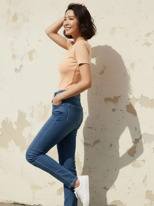 Peach_Scoop_Neck_Short_Sleeve_Regular_T-Shirt_For_Women
