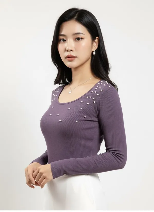 Purple_Embellished_Round_Neck_Top_For_Women