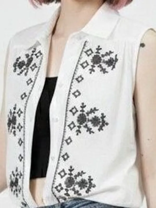 White_Cotton_Black__Embroidered_Bohemian_Shirt_For_Women