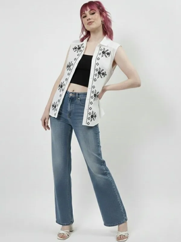 White_Cotton_Black__Embroidered_Bohemian_Shirt_For_Women