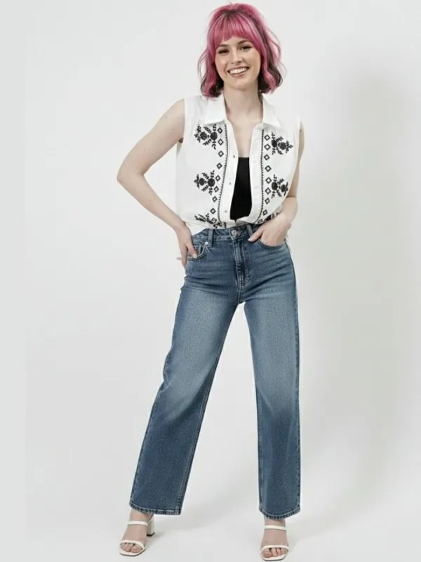 White_Cotton_Black__Embroidered_Bohemian_Shirt_For_Women
